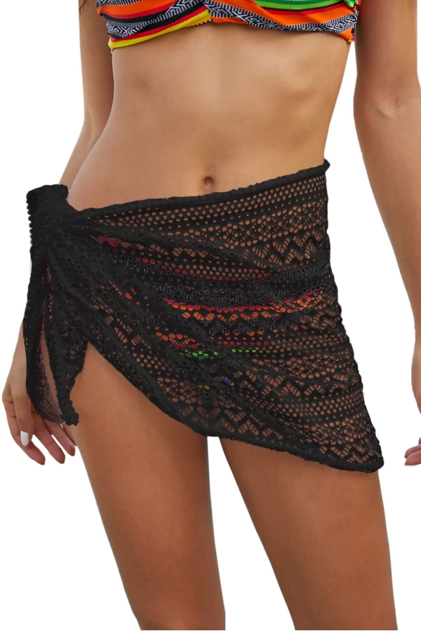 Black Stylish Crochet Sarong Cover Up Skirt